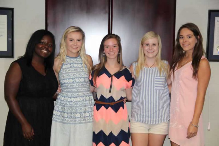 Diverse group of five female students, representing Pensacola State College's new student ambassador.