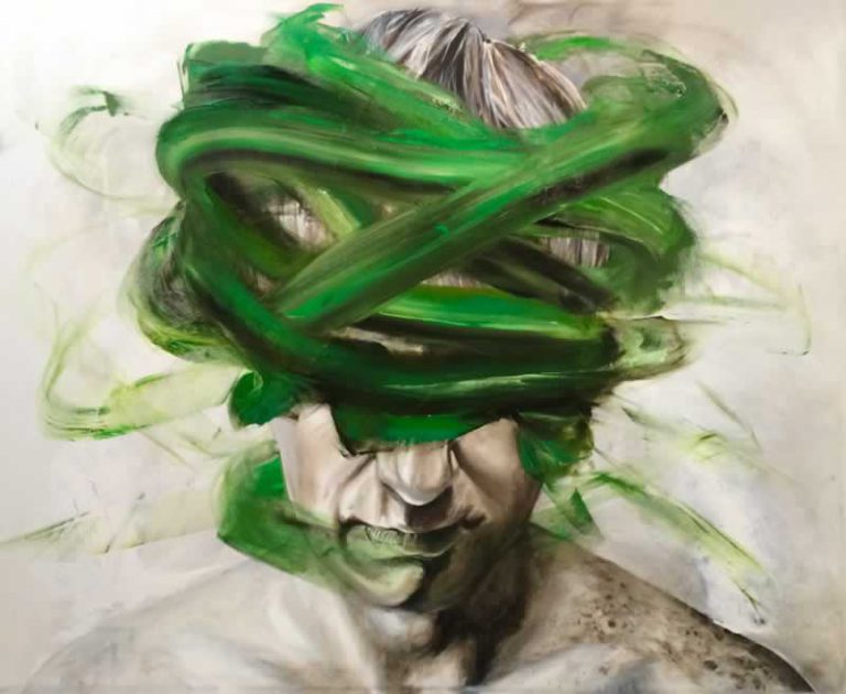 Vivid green abstract art piece by Craig Hawkins, showcasing innovative techniques in contemporary ar.