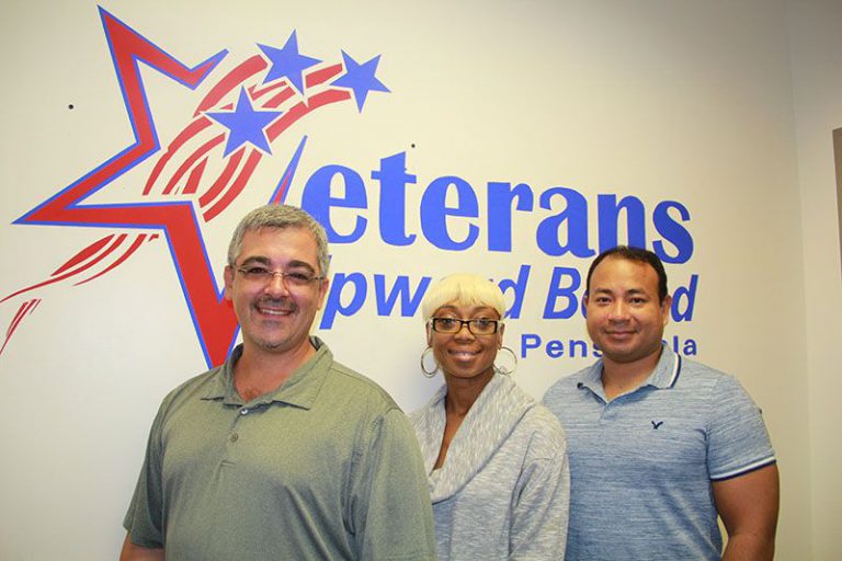 Pensacola State College staff celebrating $1.3M Veterans Upward Bound grant award.