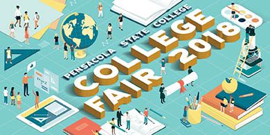 decorative image of PSCCollegeFairPostcard , Pensacola State to host College Fairs in September 2018-08-28 14:31:14