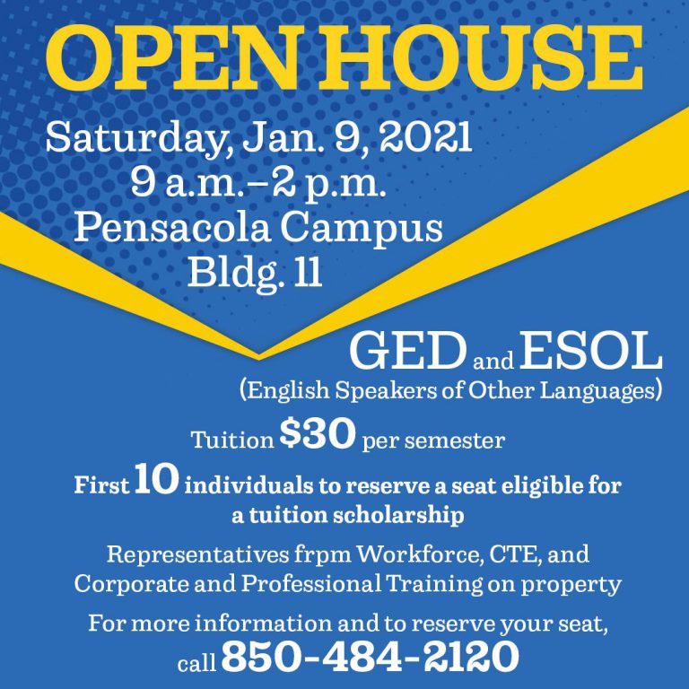 Open House event for adult education program at Pensacola State College on January 9, 2021.