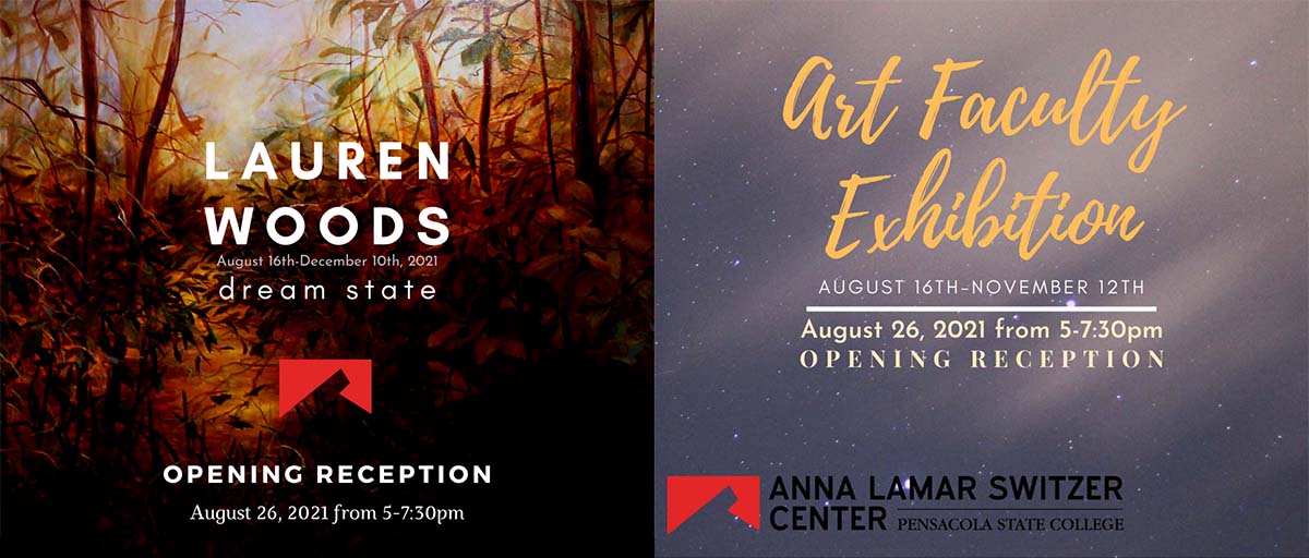 decorative image of artexhibits , Mobile artist Lauren Woods, PSC art faculty reception is Thursday 2021-08-25 14:06:43