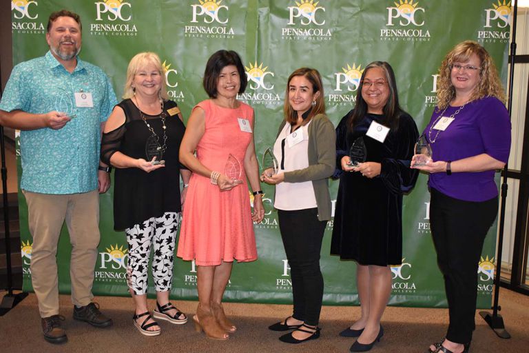 Outstanding Pensacola State’s 2021 Employees of the Year recognition ceremony Highly accessible image of Pensacola State College staff receiving awards at the 2021 Employees of t.
