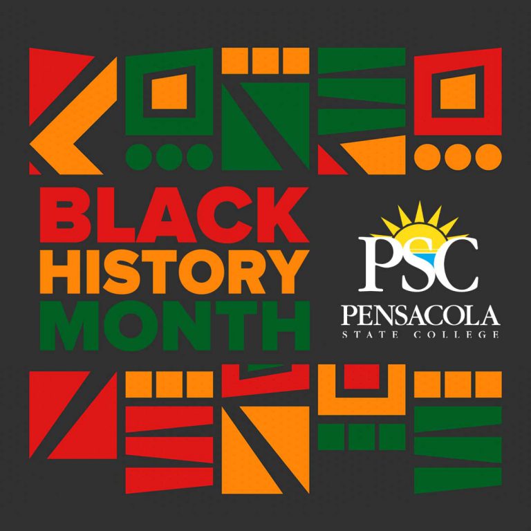 Celebrating Black History Month 2022 at Pensacola State College with cultural events and educational programs. Vibrant graphic promoting PSC's Black History Month 2022 celebrations and community engagement.