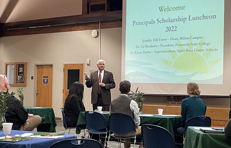 High School Principals Attend PSC Scholarship Luncheon for Higher Education Opportunities Engaged high school principals and guidance counselors participate in Pensacola State College's Scho.