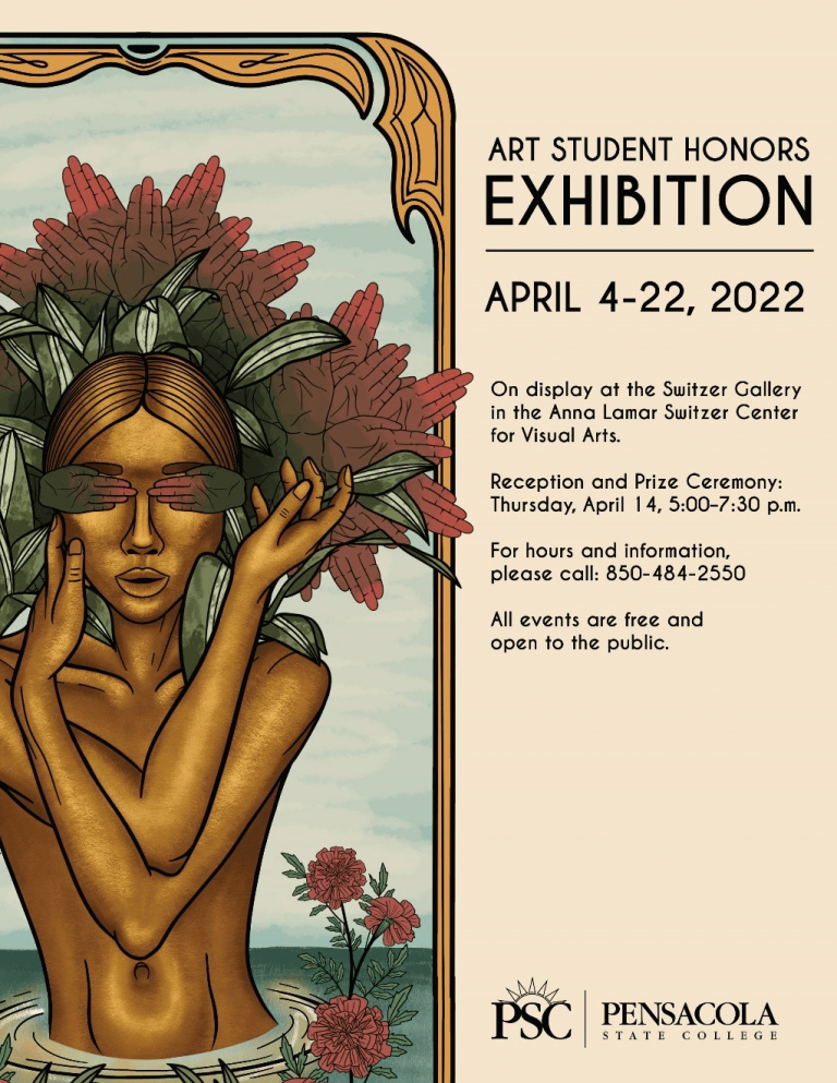 Art Student Honors Exhibition Poster Art student honors exhibition poster with floral artwork and event details.