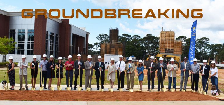 Groundbreaking event featuring college officials and community leaders at PSC’s new building site.