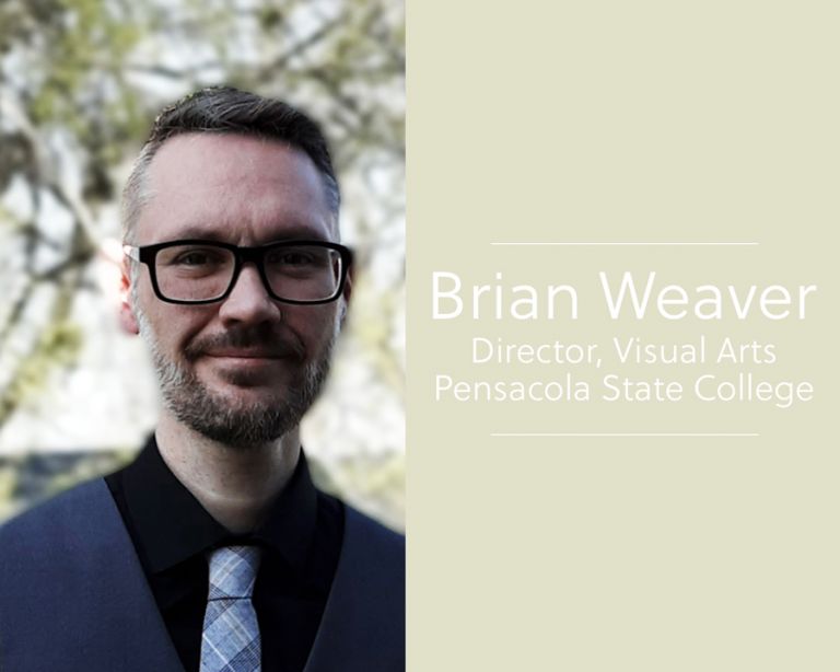 Portrait of Brian Weaver, new Visual Arts Department director at Pensacola State College, showcasing.