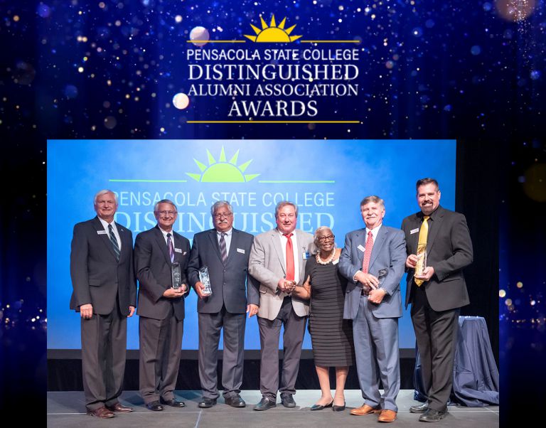 Alumni awards ceremony at Pensacola State College recognizing distinguished alumni and community lea.