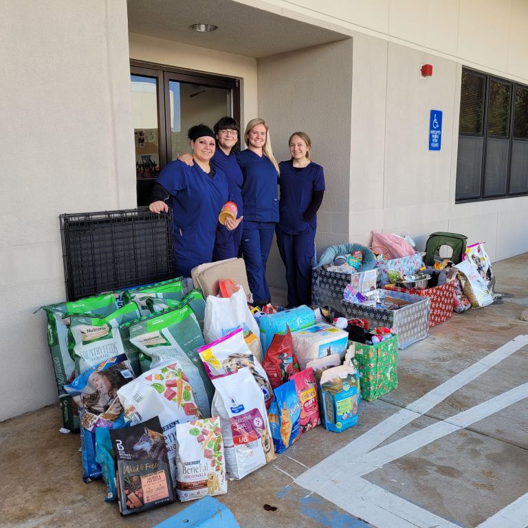 Helping Veterans and Pets with Holiday Donations at Pensacola State College Accessible, keyword-rich ALT text for higher education and community service images.