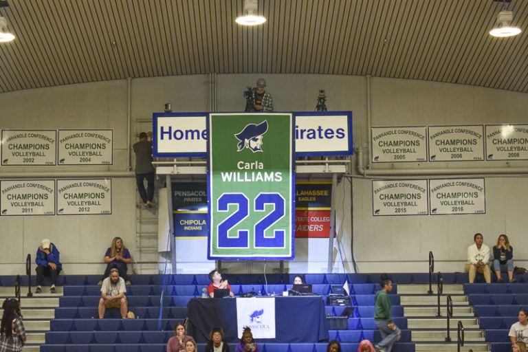 Carla Williams Jersey Retirement Ceremony at Pensacola State College Carla Williams jersey retirement honoring college volleyball legend at Pensacola State College.
