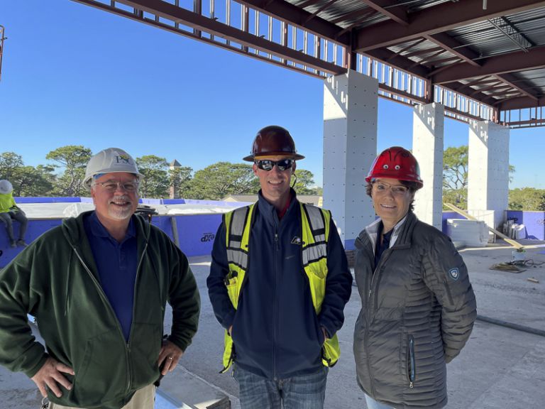 PSC’s Phase II building construction progress Construction workers inspecting the new campus building at Pensacola State College.