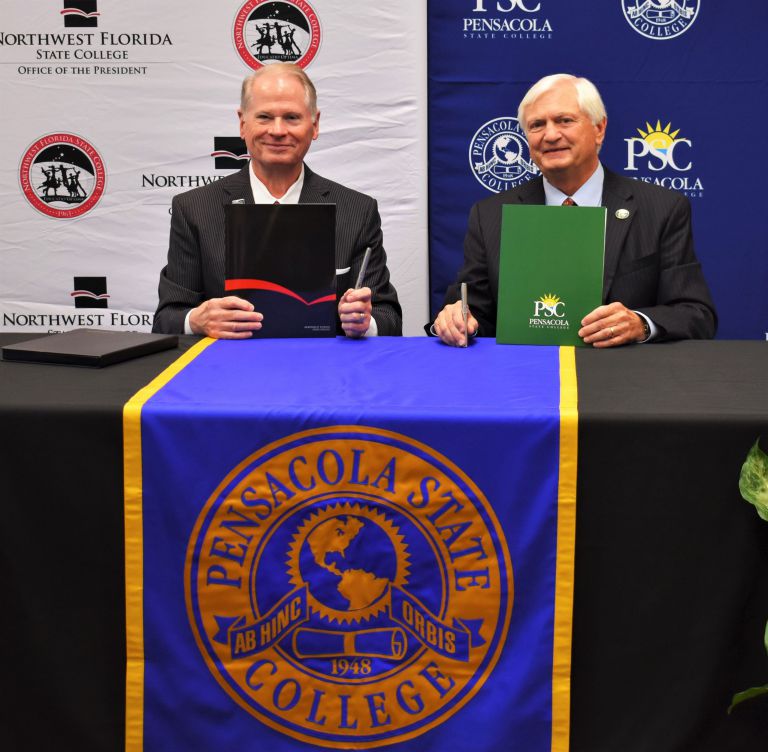 College officials sign 2+2 articulation agreement between Pensacola State and Northwest Florida coll.