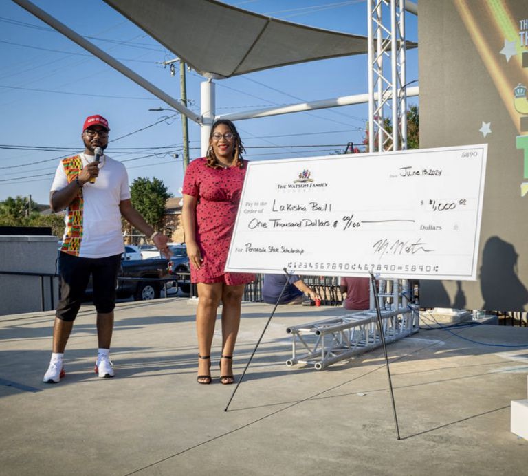 Pensacola State College student Lakisha Bell receives Watson Family Foundation scholarship award.