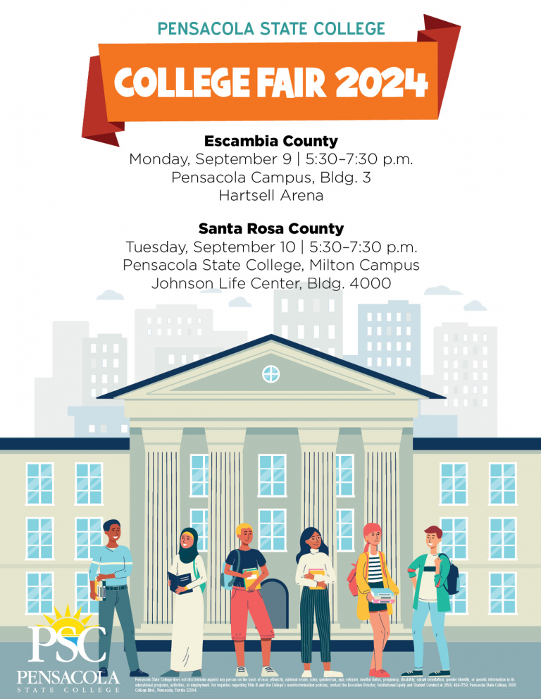 Students attending the 2024 college fair at Pensacola State College campus.