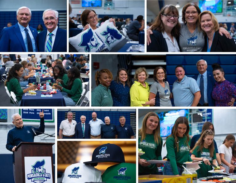 Diverse group of students, staff, and faculty enjoying the Pirate Experience at Pensacola State Coll.