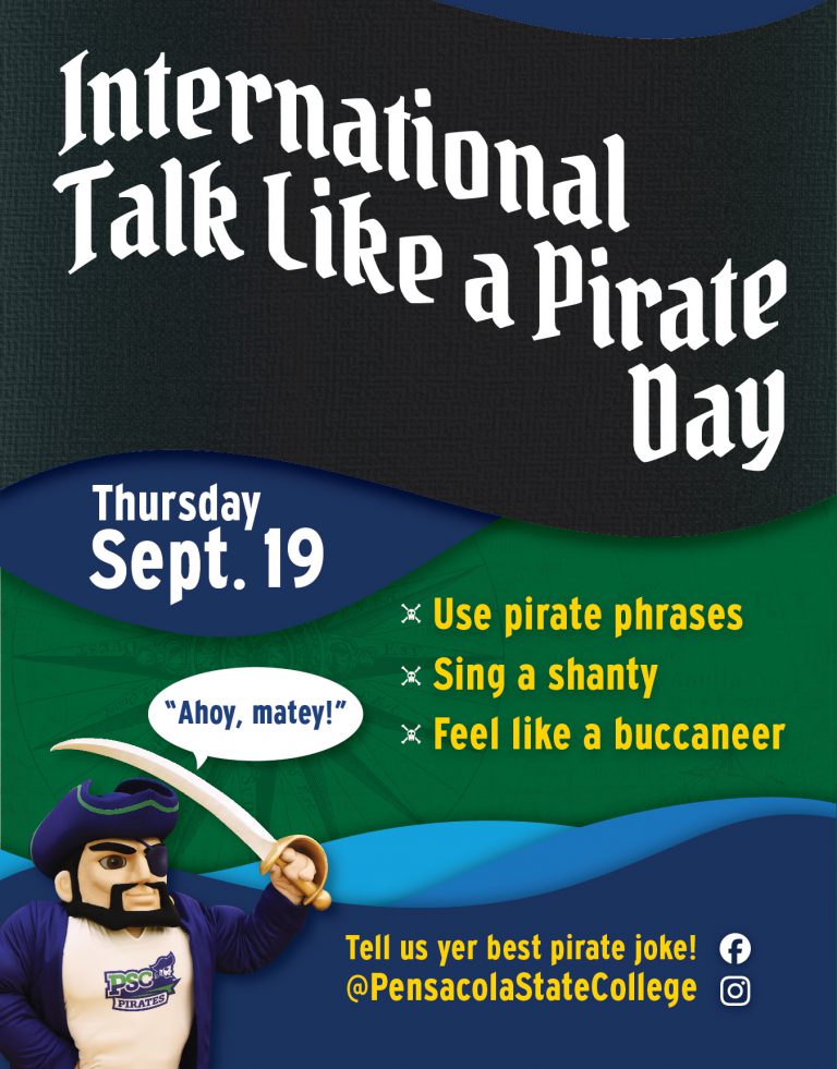 Celebrating Talk Like a Pirate Day with themed activities at Pensacola State College.