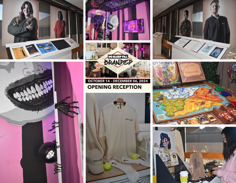 Student graphic designers display their creative work at Pensacola State College exhibition.