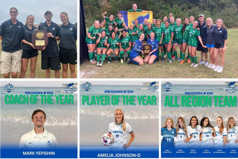 Optimized for higher education sports achievements, showcasing women's soccer team winning game at P.