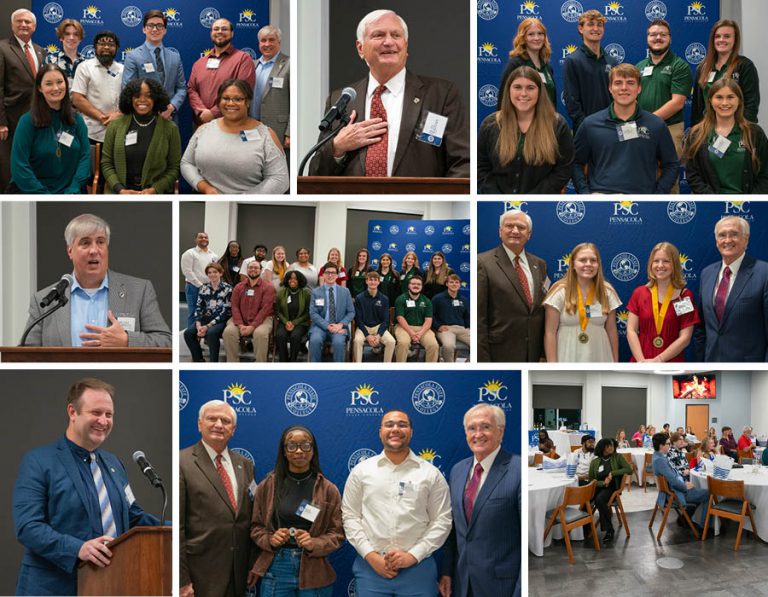 Celebrating student achievements at Pensacola State College Fall 2024 President’s Reception event.