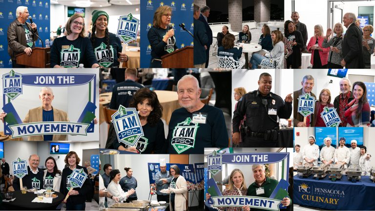 Community Leaders, College Employees, and Volunteers Proclaim “I Am PSC” Community leaders and college staff at Pensacola State College participate in the “I Am PSC” movemen.