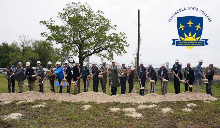 Groundbreaking ceremony for PSC Aviation Airframe and Powerplant Mechanics facility Groundbreaking event for Pensacola State College's new Aviation Airframe and Powerplant Mechanics bu.