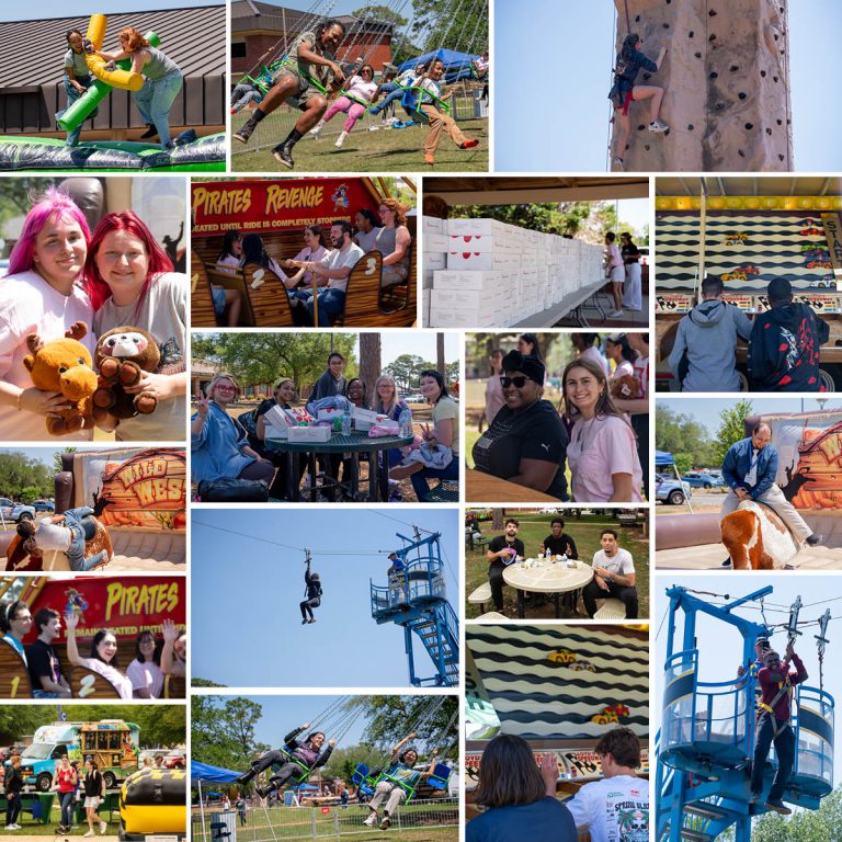 Thrilling pirate-themed activities at Pensacola State College Pirate Fest 2025 Children enjoying inflatable pirate ship bounce house at Pirate Fest 2025.