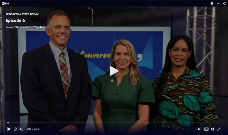 Diverse group of educators smiling during a Pensacola State College interview segment.