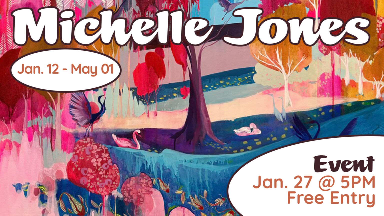 Michelle_Jones_Digital_Screens-1536×864 decorative image of Michelle Jones, Seven Sisters Art Exhibition flyer.