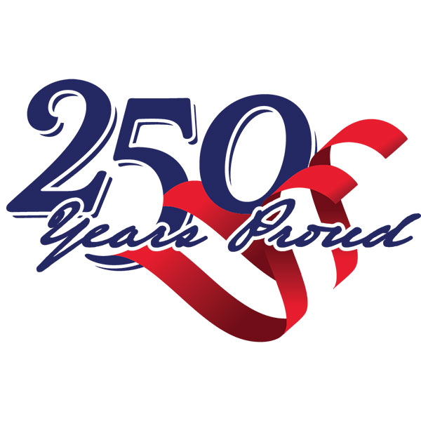 250th Anniversary Celebration logo with text 250 years proud.