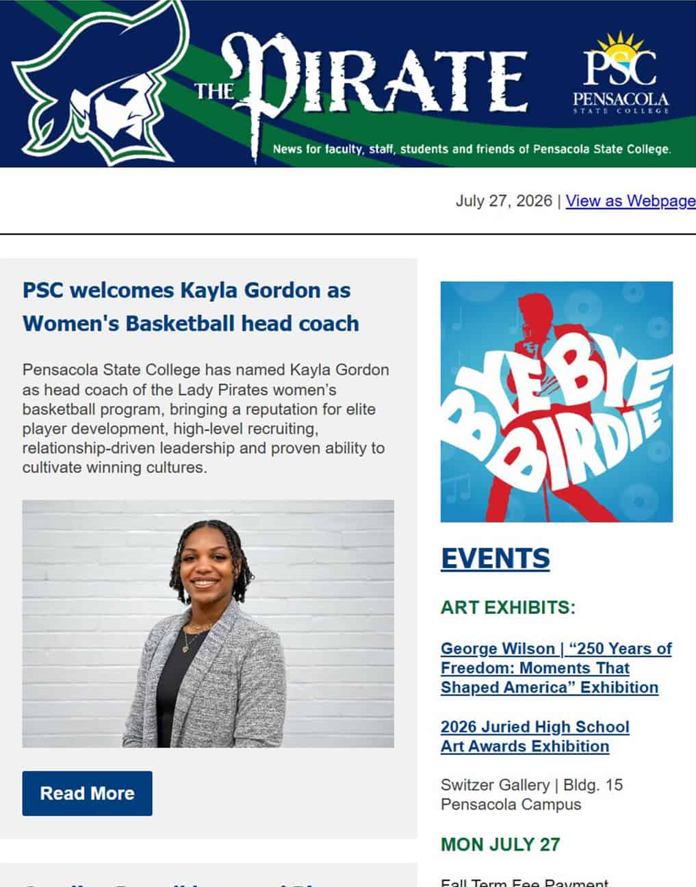 Image of the July, 27, 2026 Pirate Newsletter.