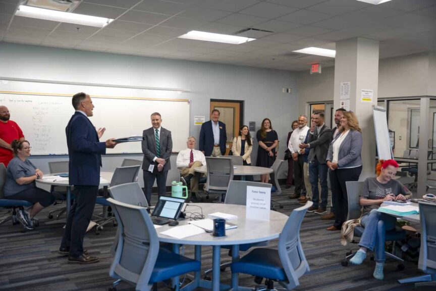 Kelly meets with students, faculty, staff, and members of the community during his PSC campus visit.