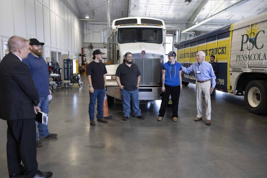 J. Alex Kelly and others visit PSC truck driving facility